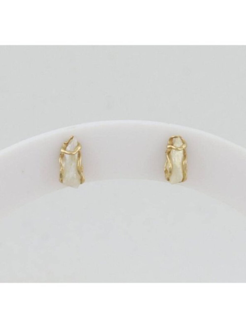14k Yellow Gold Tiny Freshwater Keshi Pearl Earrings  Studs 3/8" x 1/8"